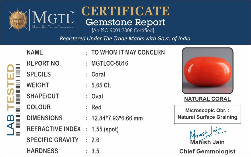 Italian Red Coral - 5.65 Carat Rare Quality CC-5816