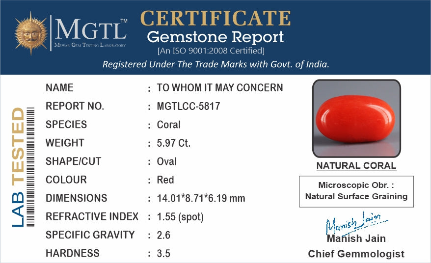 Italian Red Coral - 5.97 Carat Rare Quality CC-5817