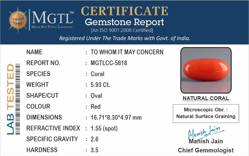 Italian Red Coral - 5.93 Carat Rare Quality CC-5818