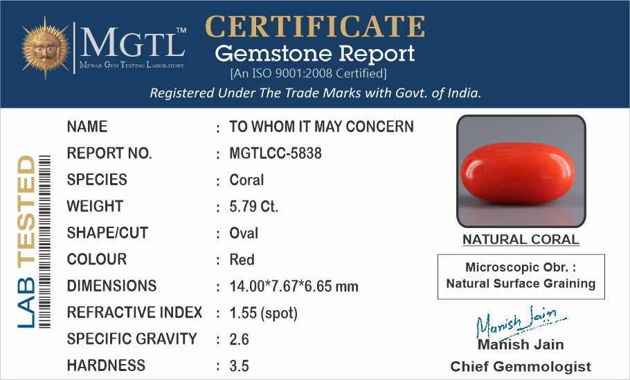 Italian Red Coral - 5.79 Carat Rare Quality CC-5838