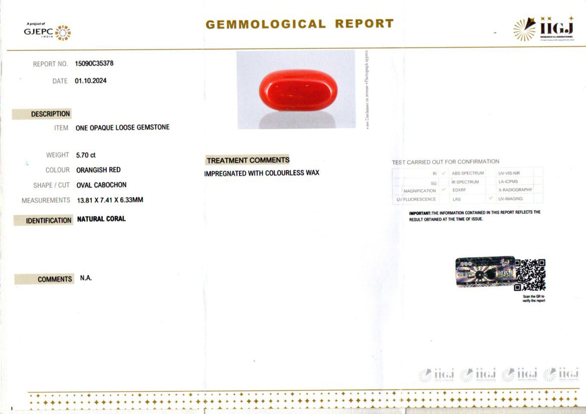 Italian Red Coral - 5.70 Carat Rare Quality CC-5844