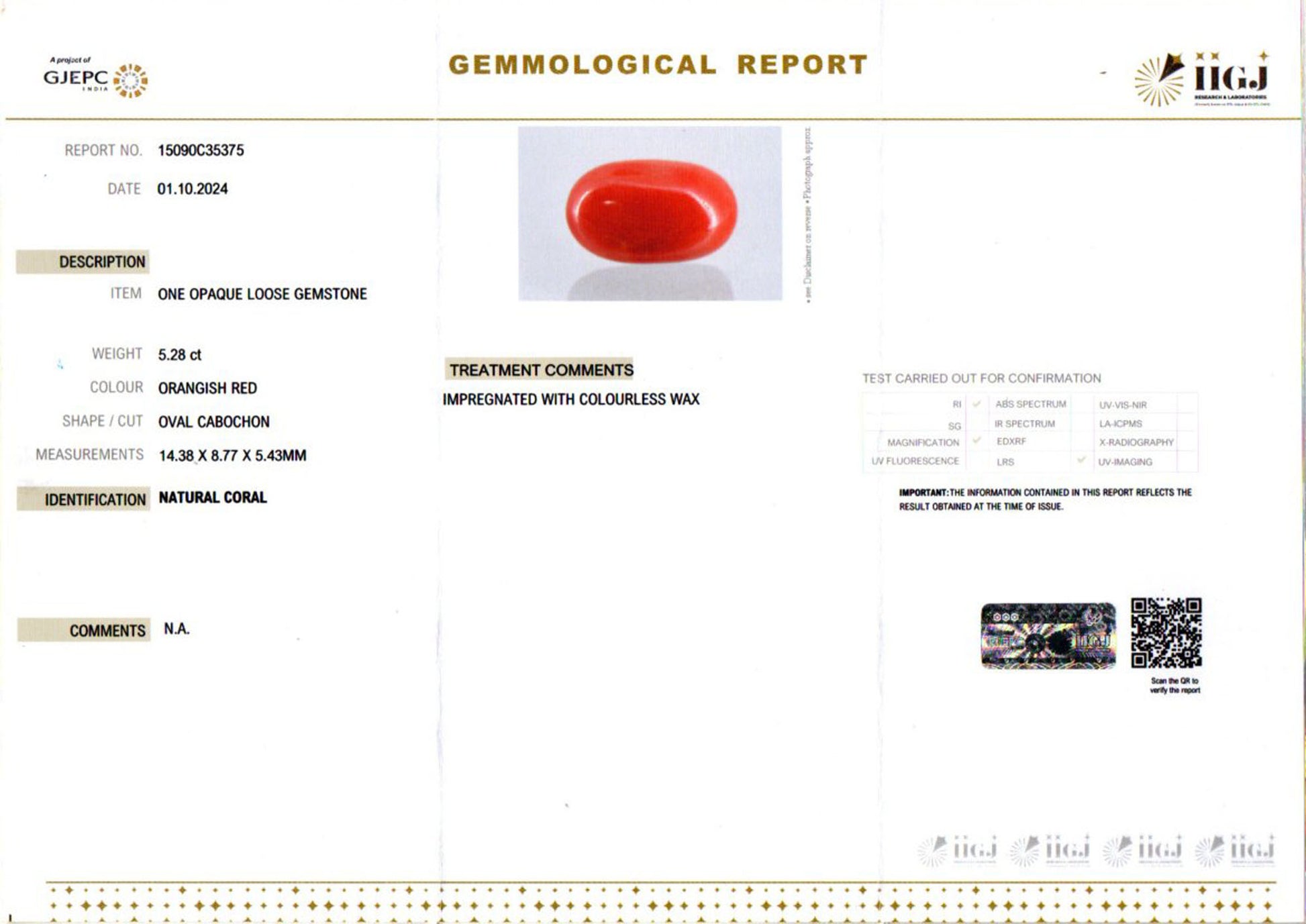 Red Coral - 5.28 Carat (5.83 Ratti - Moonga)