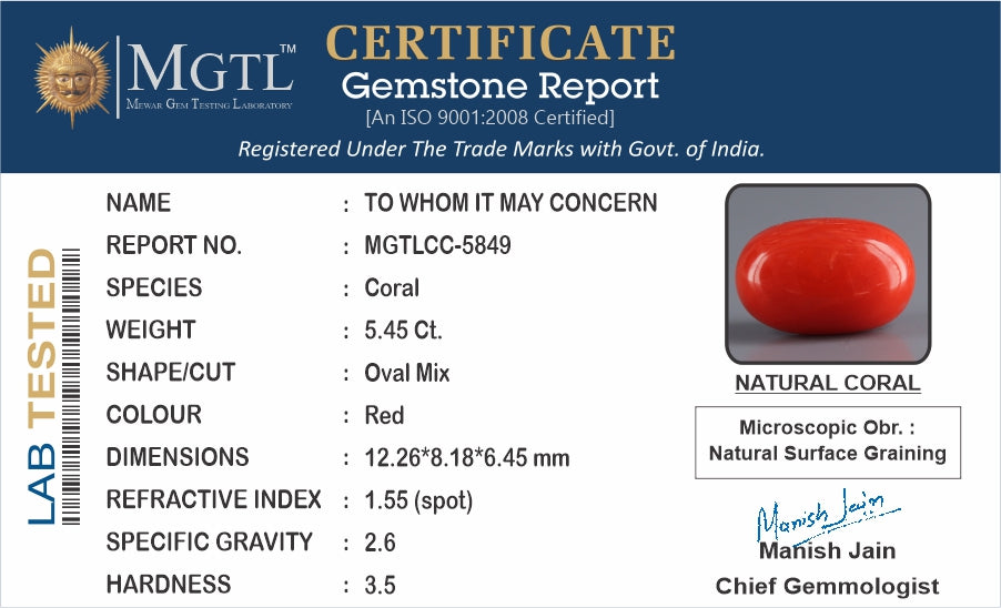 Red Coral - 5.45 Carat (6.02 Ratti - Moonga)