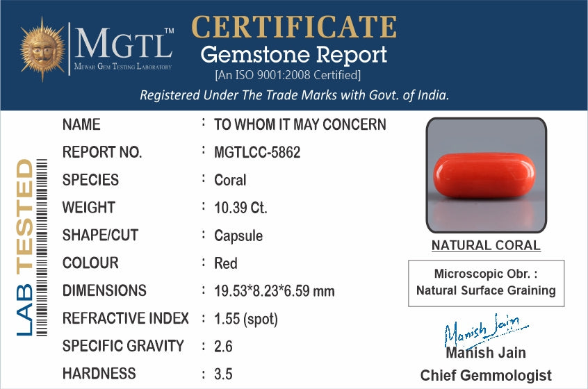 Italian Red Coral - 10.39 Carat Prime Quality CC-5862