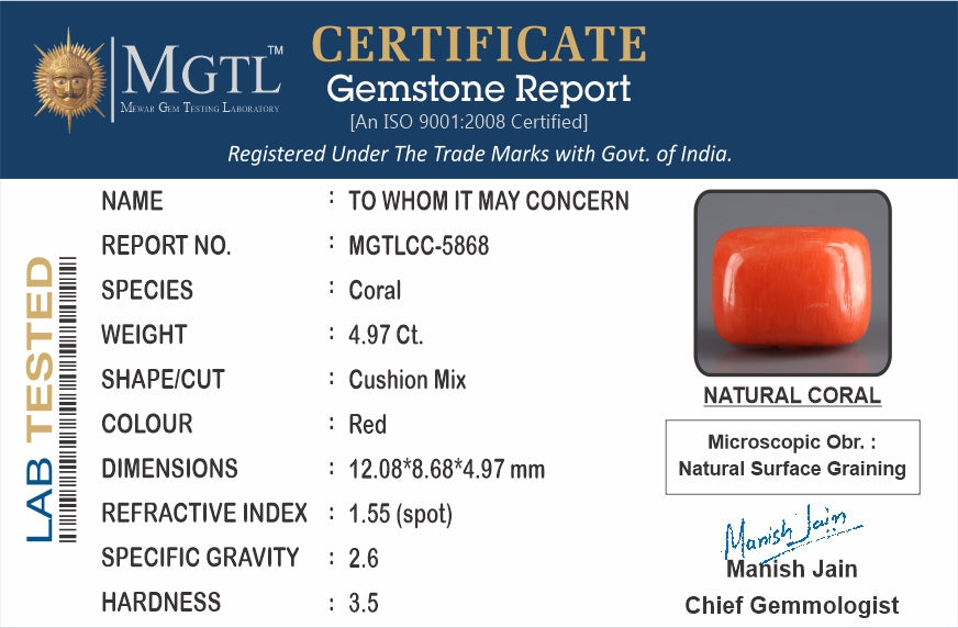 Italian Red Coral - 4.97 Carat Rare Quality CC-5868
