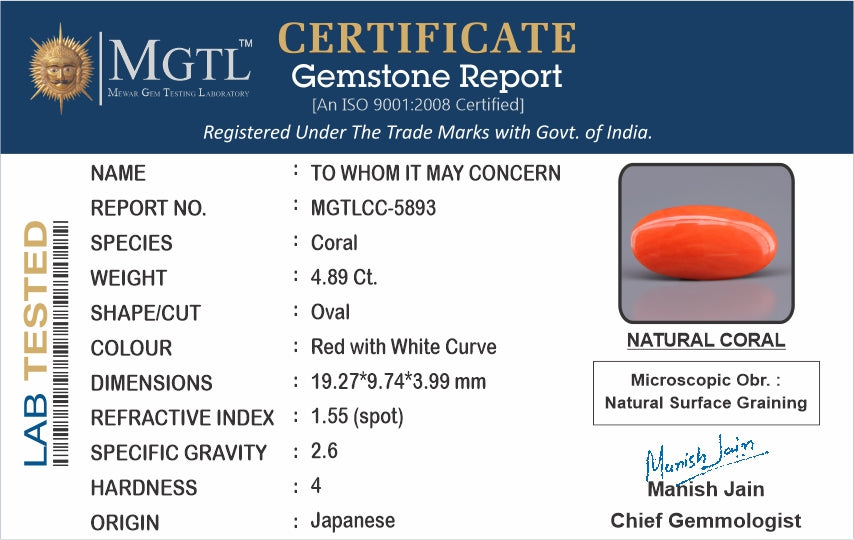 Japanese Red Coral - 4.89 Carat Rare Quality CC-5893