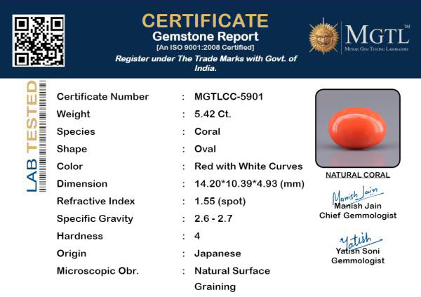 Red Coral - 5.42 Carat (5.99 Ratti - Moonga)
