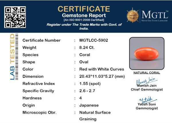 Red Coral - 8.24 Carat (9.10 Ratti - Moonga)