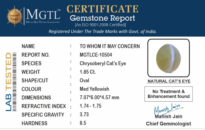 Ceylon Cat's Eye - 1.85 Carat Rare Quality CE-10504