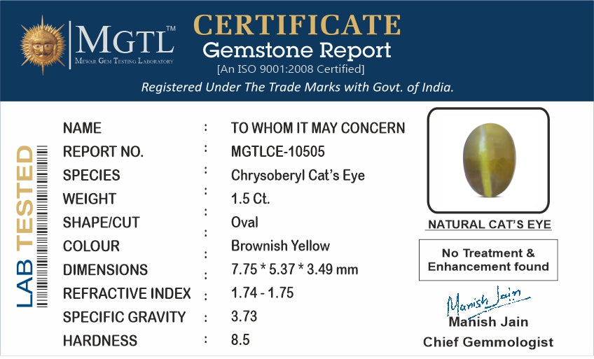 Ceylon Cat's Eye - 1.5 Carat Prime Quality CE-10505