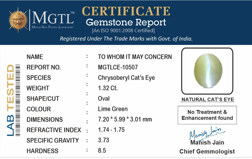 Ceylon Cat's Eye - 1.32 Carat Rare Quality CE-10507