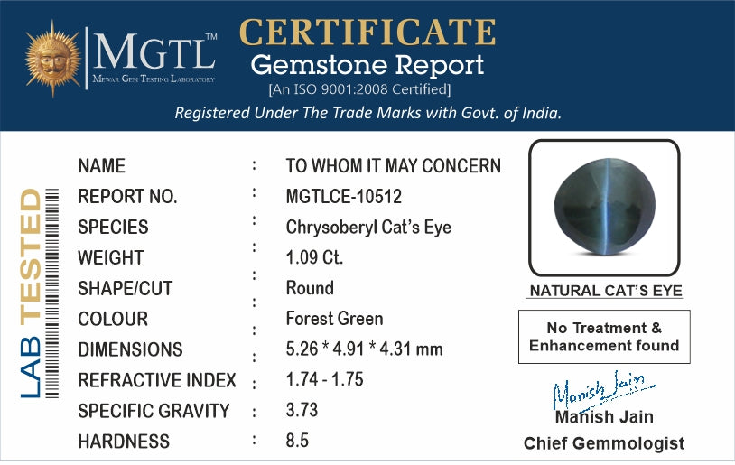 Ceylon Cat's Eye - 1.09 Carat Limited Quality CE-10512