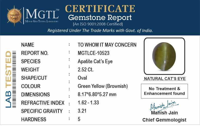Brazilian Cat's Eye - 2.52 Carat Fine Quality CE-10523
