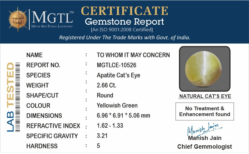 Brazilian Cat's Eye - 2.66 Carat Fine Quality CE-10526