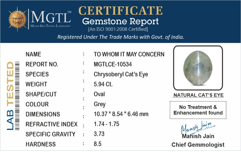 Ceylon Cat's Eye - 5.94 Carat Prime Quality CE-10534