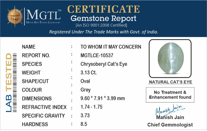Ceylon Cat's Eye - 3.13 Carat Rare Quality CE-10537