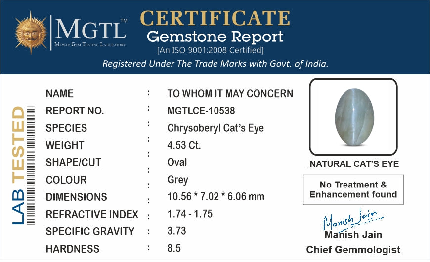 Ceylon Cat's Eye - 4.53 Carat Limited Quality CE-10538