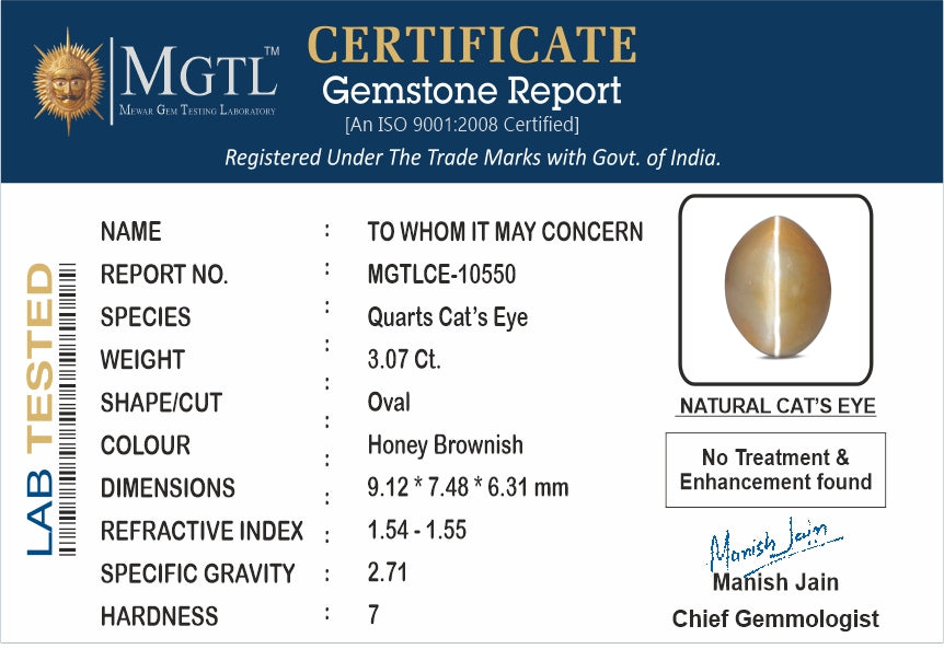 African Cat's Eye - 3.07 Carat Fine Quality CE-10550