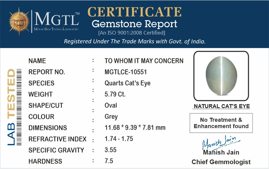 African Cat's Eye - 5.79 Carat Fine Quality CE-10551