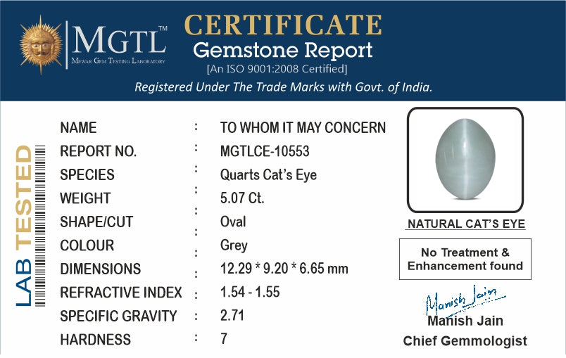 African Cat's Eye - 5.07 Carat Fine Quality CE-10553