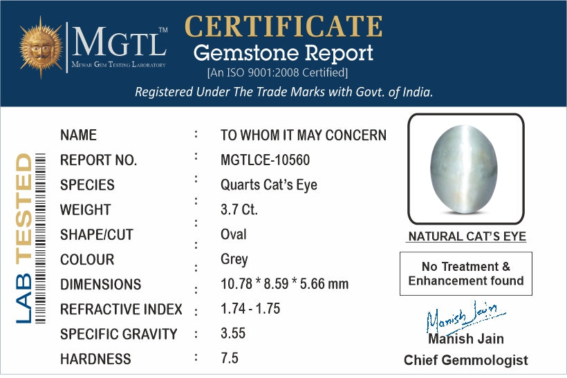 African Cat's Eye - 3.7 Carat Prime Quality CE-10560