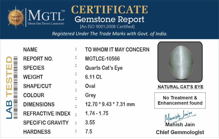 African Cat's Eye - 6.11 Carat Prime Quality CE-10566