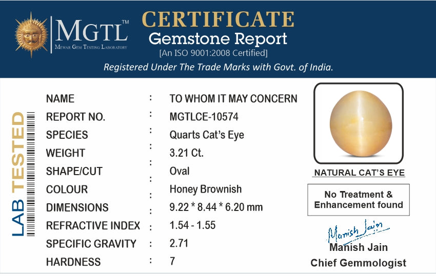 African Cat's Eye - 3.21 Carat Fine Quality CE-10574