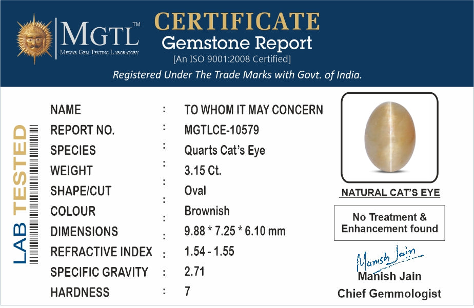 African Cat's Eye - 3.15 Carat Fine Quality CE-10579