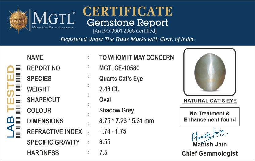 African Cat's Eye - 2.48 Carat Prime Quality CE-10580
