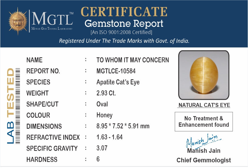 Cat's Eye - 2.93 Carat Fine Quality CE-10584