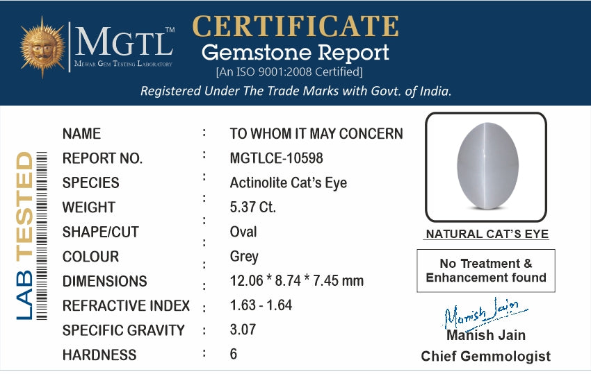 Ceylon Cat's Eye - 5.37 Carat Prime Quality CE-10598