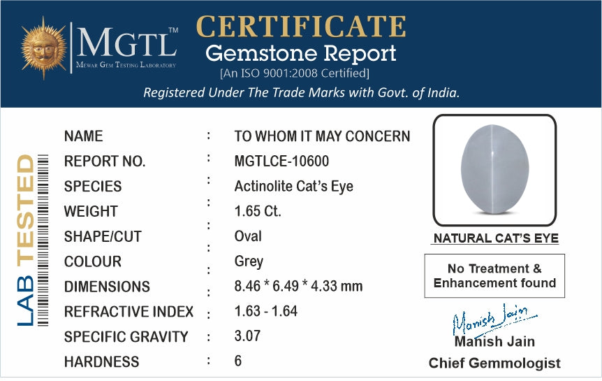 Ceylon Cat's Eye - 1.65 Carat Prime Quality CE-10600