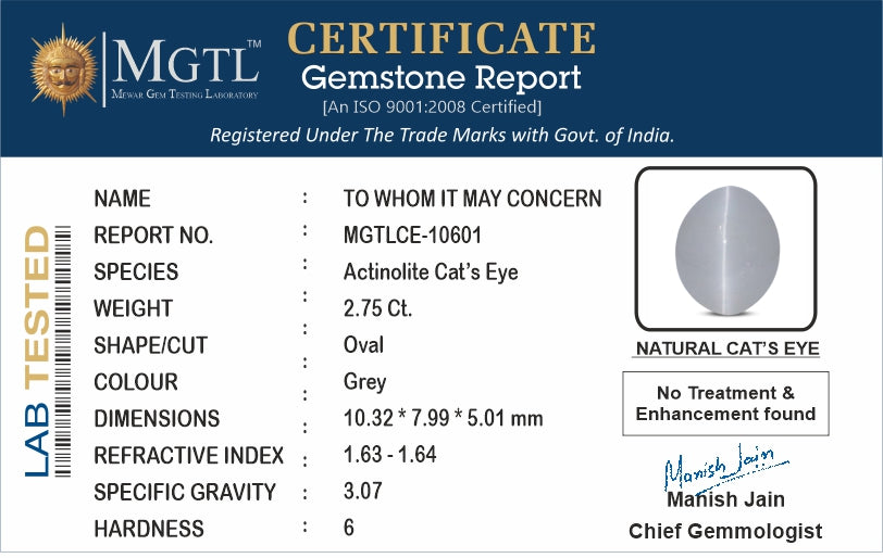 Ceylon Cat's Eye - 2.75 Carat Prime Quality CE-10601