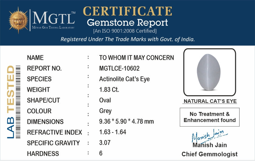 Ceylon Cat's Eye - 1.83 Carat Prime Quality CE-10602