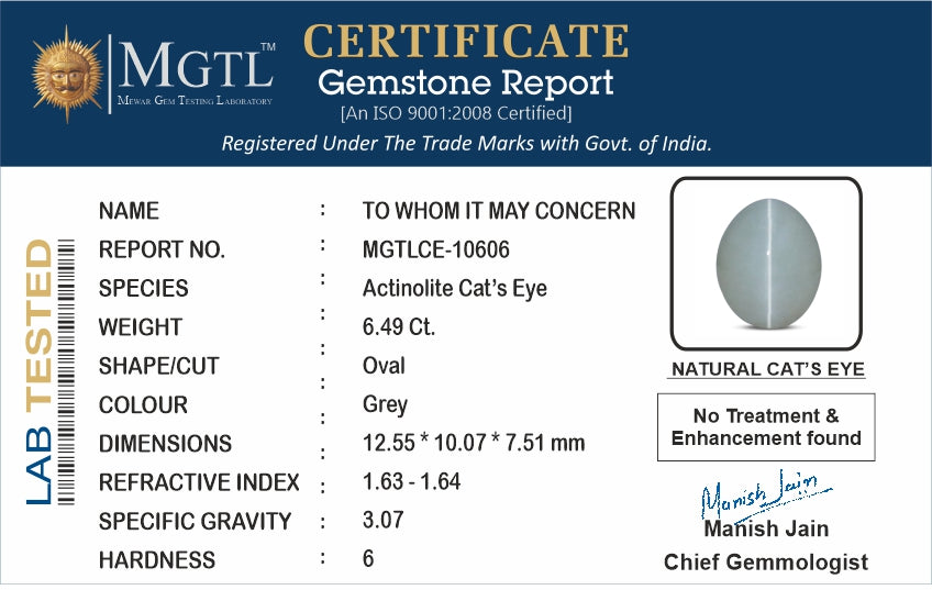 Ceylon Cat's Eye - 6.49 Carat Prime Quality CE-10606