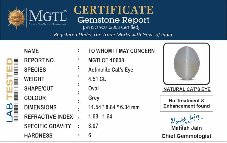 Ceylon Cat's Eye - 4.51 Carat Prime Quality CE-10608