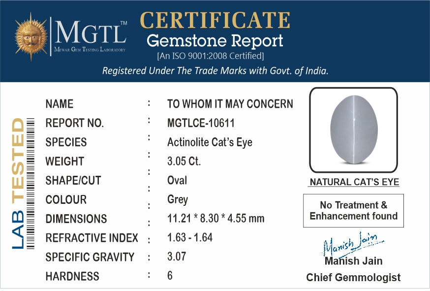 Ceylon Cat's Eye - 3.05 Carat Prime Quality CE-10611