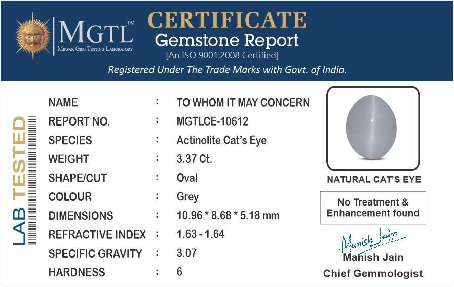 Ceylon Cat's Eye - 3.37 Carat Prime Quality CE-10612