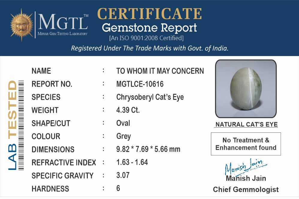 Ceylon Cat's Eye - 4.39 Carat Limited Quality CE-10616
