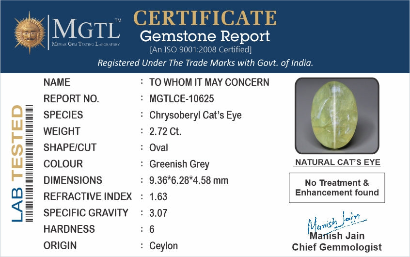 Ceylon Cat's Eye - 2.72 Carat Prime Quality CE-10625