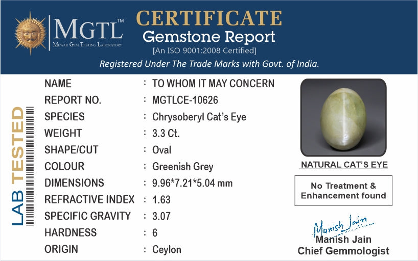 Ceylon Cat's Eye - 3.3 Carat Prime Quality CE-10626