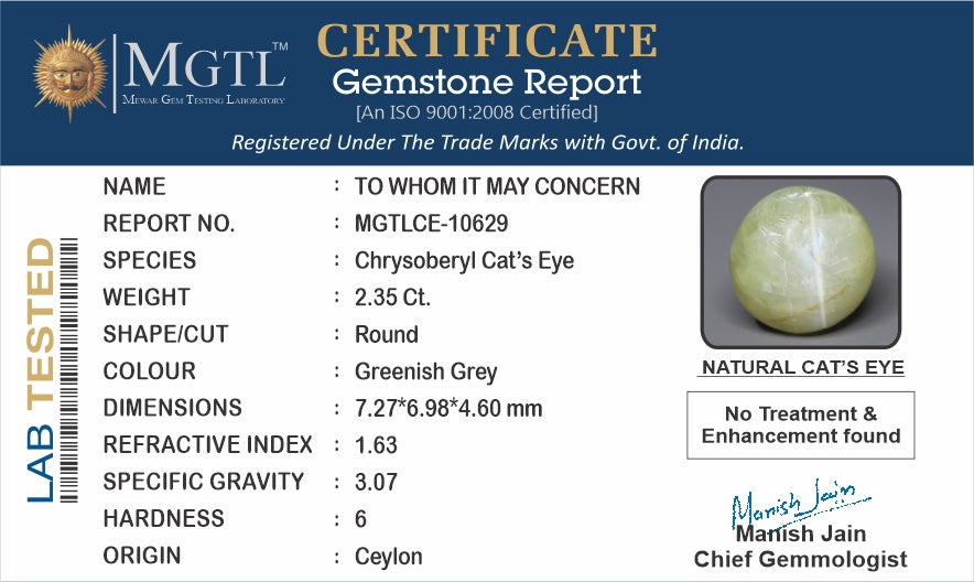 Ceylon Cat's Eye - 2.35 Carat Prime Quality CE-10629