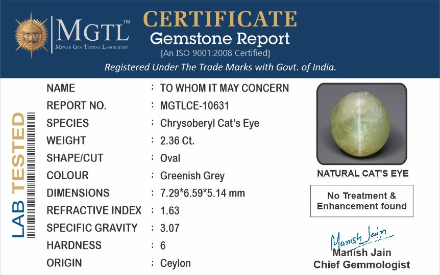 Ceylon Cat's Eye - 2.36 Carat Prime Quality CE-10631