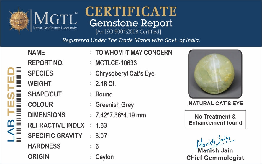 Ceylon Cat's Eye - 2.18 Carat Prime Quality CE-10633