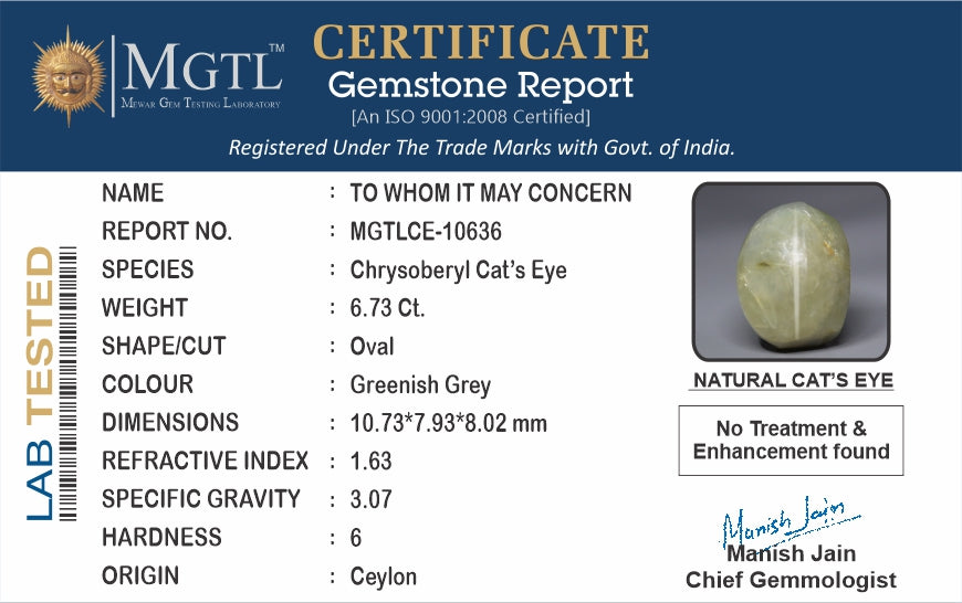 Ceylon Cat's Eye - 6.73 Carat Prime Quality CE-10636