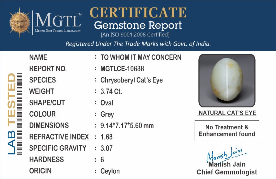 Ceylon Cat's Eye - 3.74 Carat Prime Quality CE-10638