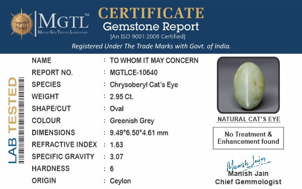 Ceylon Cat's Eye - 2.95 Carat Prime Quality CE-10640