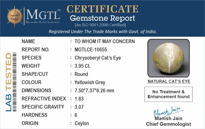 Ceylon Cat's Eye - 3.95 Carat Prime Quality CE-10655