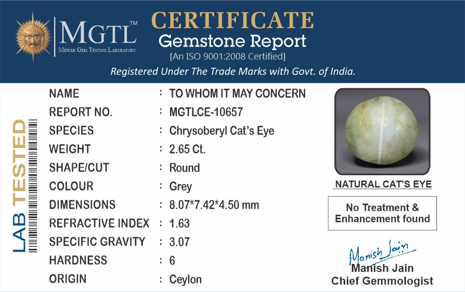Ceylon Cat's Eye - 2.65 Carat Prime Quality CE-10657