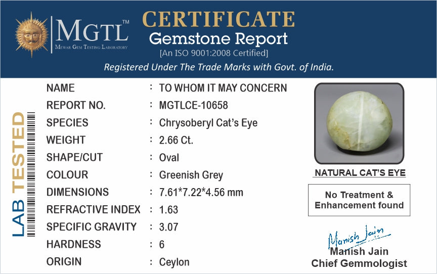 Ceylon Cat's Eye - 2.66 Carat Prime Quality CE-10658